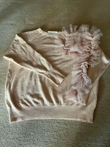 뷰티 여성 핑크 베이지 프릴 니트 스웨터