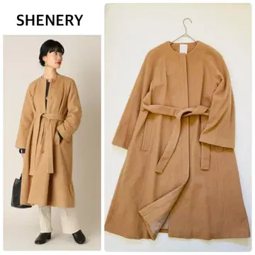 SHENERY 시너리 벨티드 노카라 코트 카멜