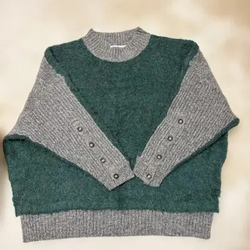 Chez toi 긴팔 니트 스웨터 그린/그레이