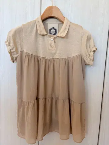 베이지 폴로 셔츠 스타일 반팔 쉬폰 블라우스