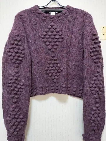 used vintage 3D 폼폼 니트 가디건 퍼플