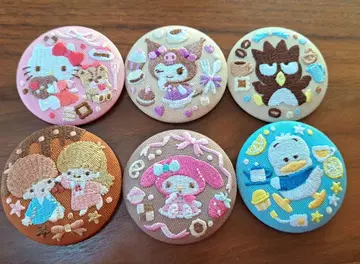 산리오 자수 캔 배지 세트 6개 세트