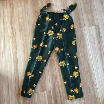 꽃무늬 다크 그린 와이드 팬츠