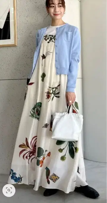 CABaN BIRD SINGING 실크 롱 원피스