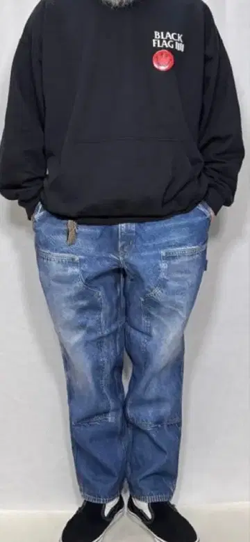 US 산겐자야 페이크 더블니 페인터 팬츠