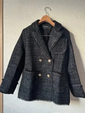 트위드 더블 브레스트 자켓 블랙