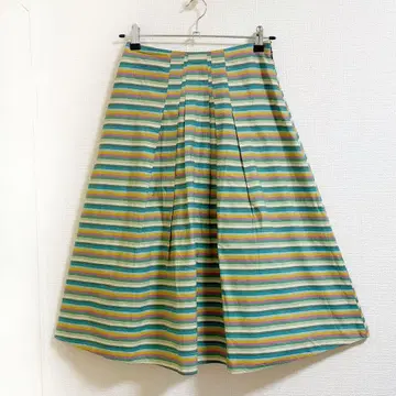 호코모모라 롱 스커트 코튼 그린 플레어 스커트 시빌라