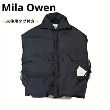 [ 미사용 택 포함 ] 미라 오웬 사이드 리본 다운 판초 블랙 카키