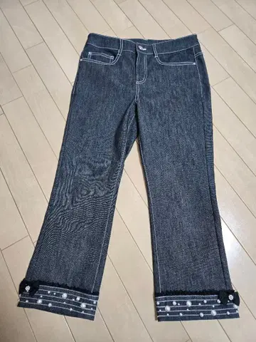 슈퍼뷰티superbeauty 펄 리본 페인팅 크롭 데님 40