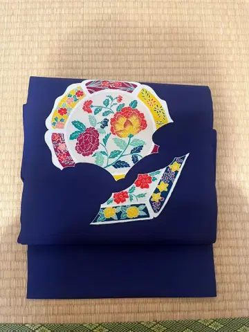 나고야 오비 꽃무늬 네이비 컬러