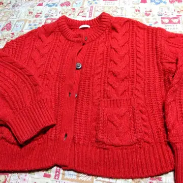 빨간색 케이블 니트 가디건 L 사이즈