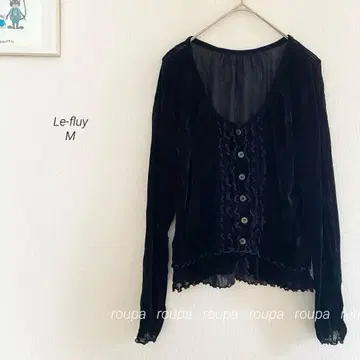 Le-Fluy 프론트 프릴 벨벳 느낌 멜로우 가디건 블랙 3330