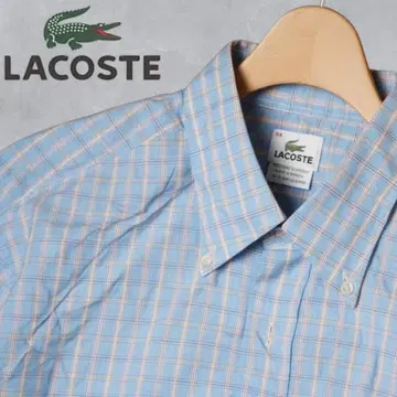 YJ400@ LACOSTE 버튼 다운 체크 셔츠 XL 블루