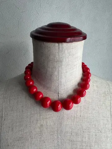쇼와 레트로 빨간색 큰 비즈 초커 빈티지 레드