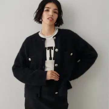 Whim Gazette 퍼 버튼 자켓 블랙