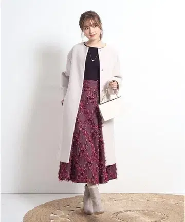 택 포함 새상품 아푸와이저 리셰 노카라 코트 핑크 베이지