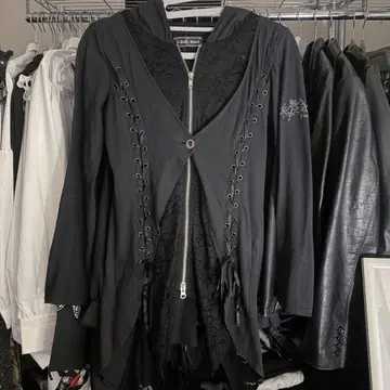 h.naoto blood 레이스업 레이어드 스타일 가디건 후드티 W 지퍼