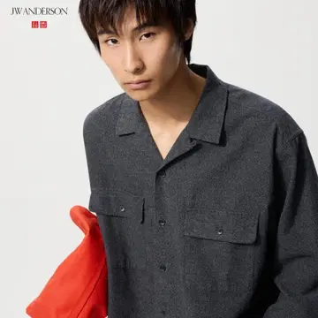 유니클로 브러쉬드 코튼 오버 사이즈 셔츠 다크 그레이 M 사이즈