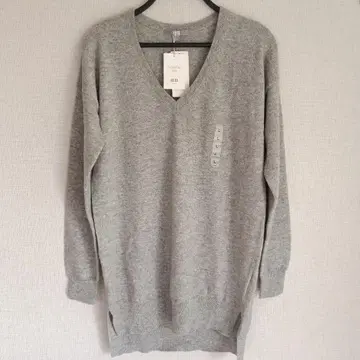 L 사이즈 유니클로 캐시미어 100% 니트 튜닉 롱 라이트 그레이