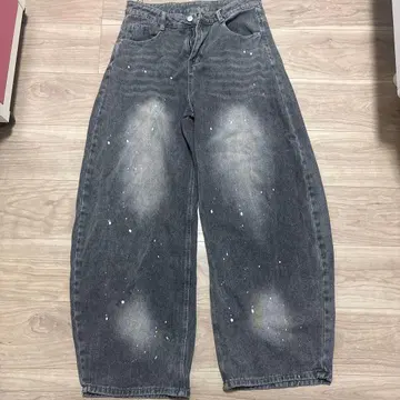 데님 팬츠 와이드 그레이 워시 가공