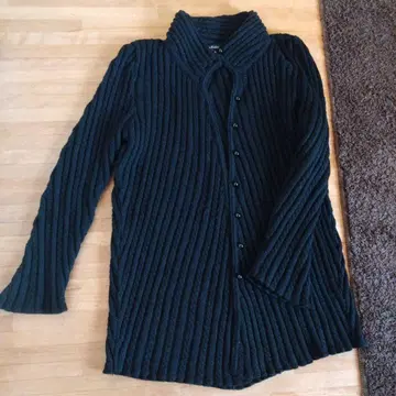 블랙 리브 니트 버튼 롱 가디건