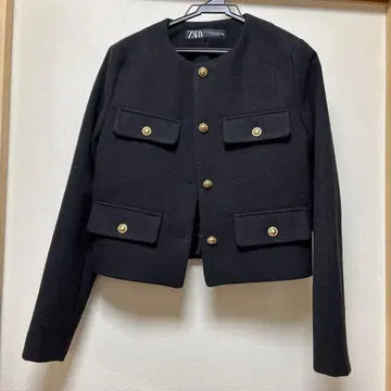 ZARA 블랙 노카라 트위드 자켓