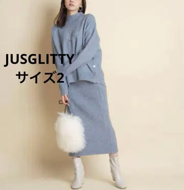 JUSGLITTY 하이넥 니트 셋업 스커트