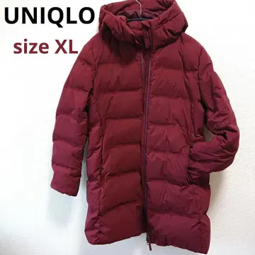 유니클로 버건디 심리스 다운 자켓 XL 빨간색 롱 코트