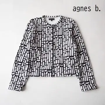 agnes b. 에네스베 디지털 프린트 코튼 가디건 화이트 블랙