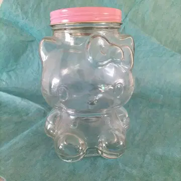 키티 모양 유리병 핑크 덮개 포함