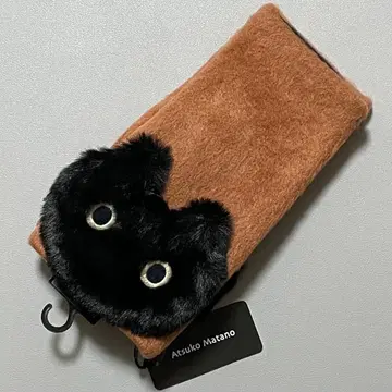 마타노 아츠코 검은 고양이 모티브 겨울용 손가락 없는 장갑 브라운