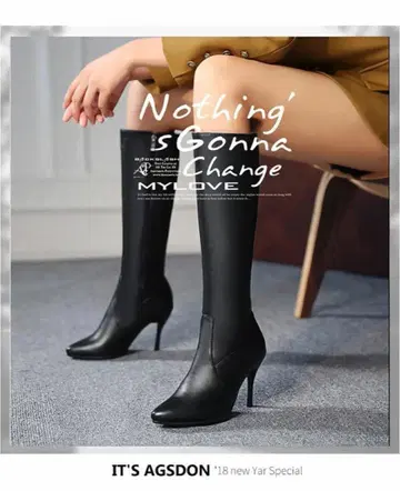 롱 부츠 여성용 슬림 레그 사이드 지퍼 하이힐 힐 9cm