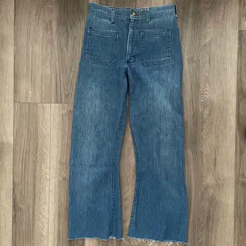 70s Lee 세로 워싱 컷오프 노 사이드 심 플레어 데님