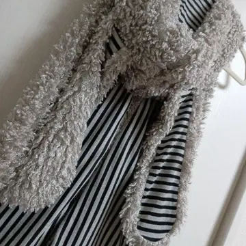 아르곤킨 토끼 귀 베스트 후드 머플러 스트라이프 푸들 그레이