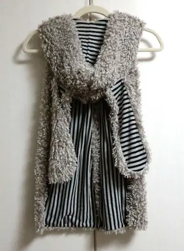 아르곤킨 토끼 귀 베스트 후드 머플러 스트라이프 푸들 그레이