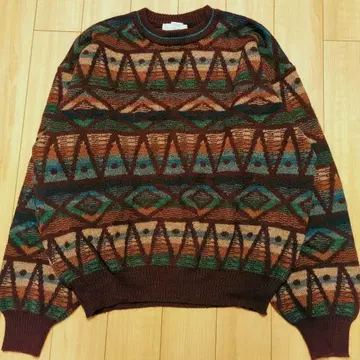 구제 의류 Tricots St.Raphael 올 패턴 울 니트 스웨터 L