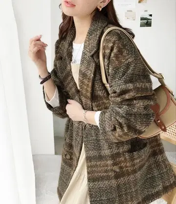 classicalelf 체크 무늬 오버 사이즈 더블 자켓 코트