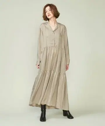 [ 미사용 ] conte 큐프라 개더 티어드 원피스