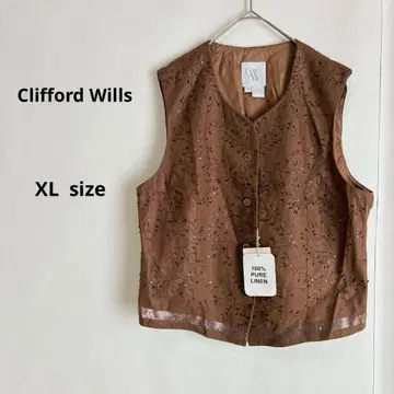 Clifford Wills 베스트 자켓 XL 브라운 린넨 비즈
