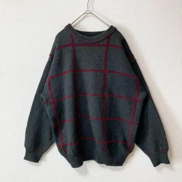 c-boy y2k 체크 패턴 니트 빨간색 그레이 디자인 스웨터 구제 의류