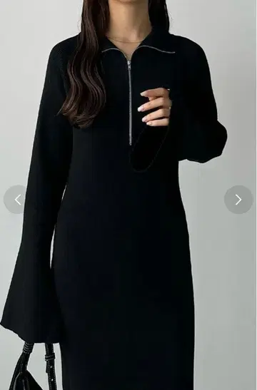 callautia 하프 지퍼 리브 니트 원피스 블랙