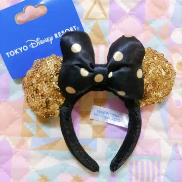 디즈니 키체인 미니 머리띠 스팽글 골드 블랙 리본