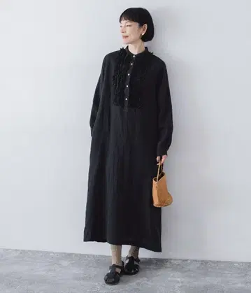 ichi Antiquites 프렌치 린넨 프릴 원피스