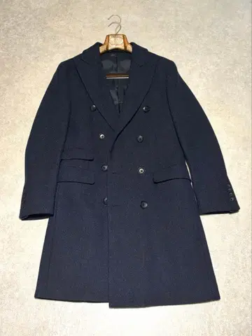 네이비 더블 브레스트 체스터 코트