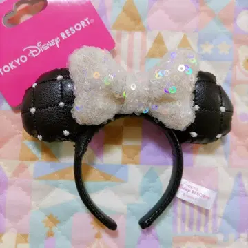 디즈니 키체인 미니 머리띠 화이트 리본 스팽글