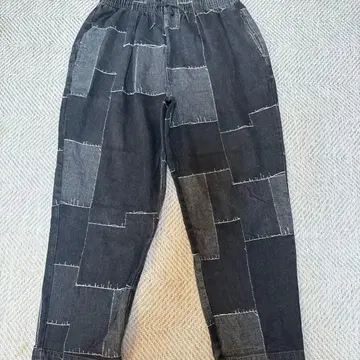 패치워크풍 프린트 데님 셰프 팬츠