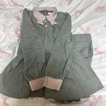 pium 리본 칼라 긴팔 셋업 그레이