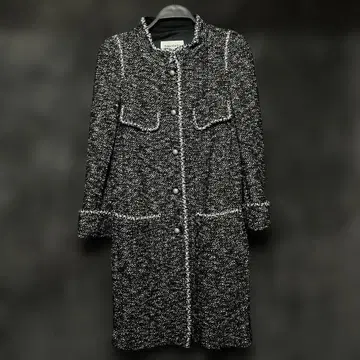 TIRA VENTO 블랙 화이트 트위드 롱 코트