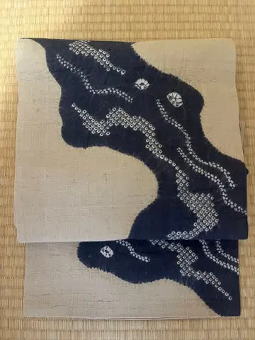 조임 나고야 오비 파도 무늬 네이비 컬러