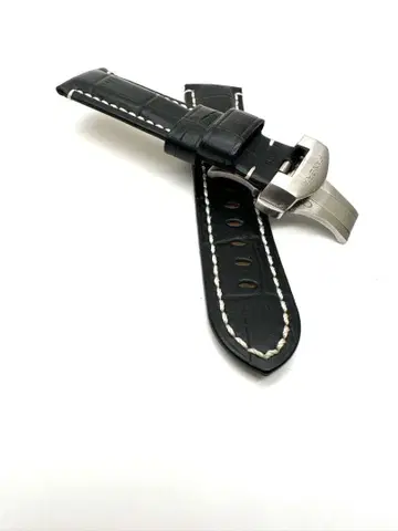 D 버클 22mm 사양 블랙 가죽 화이트 스티치 벨트